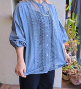 新着 marble SUD(マーブルシュッド) ダンガリーレースシャツ